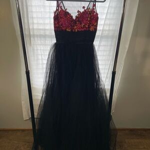 Cinderella Black and Red Floral Prom Dress